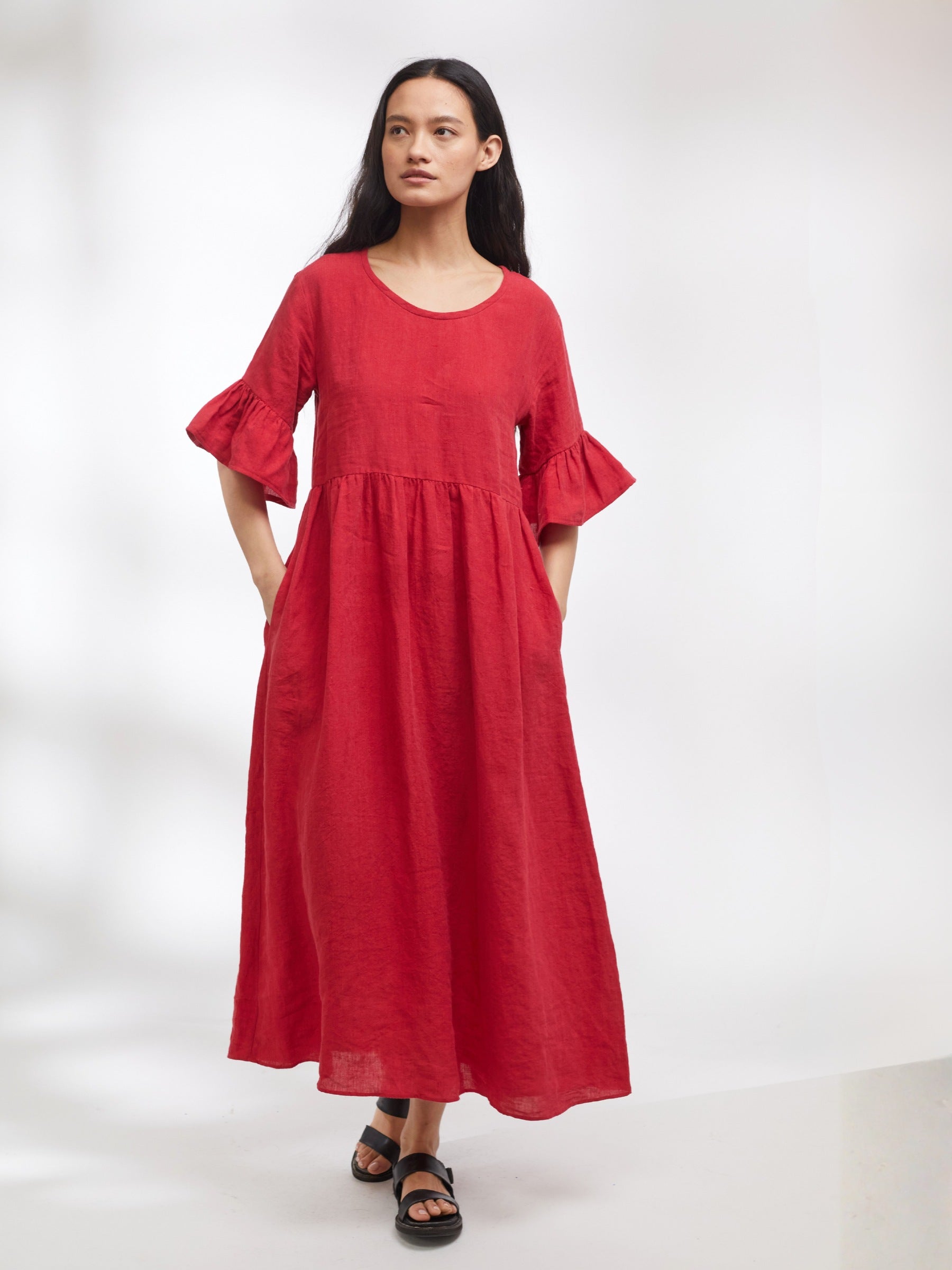 Richmond Dress in Rose Red Irish Linen