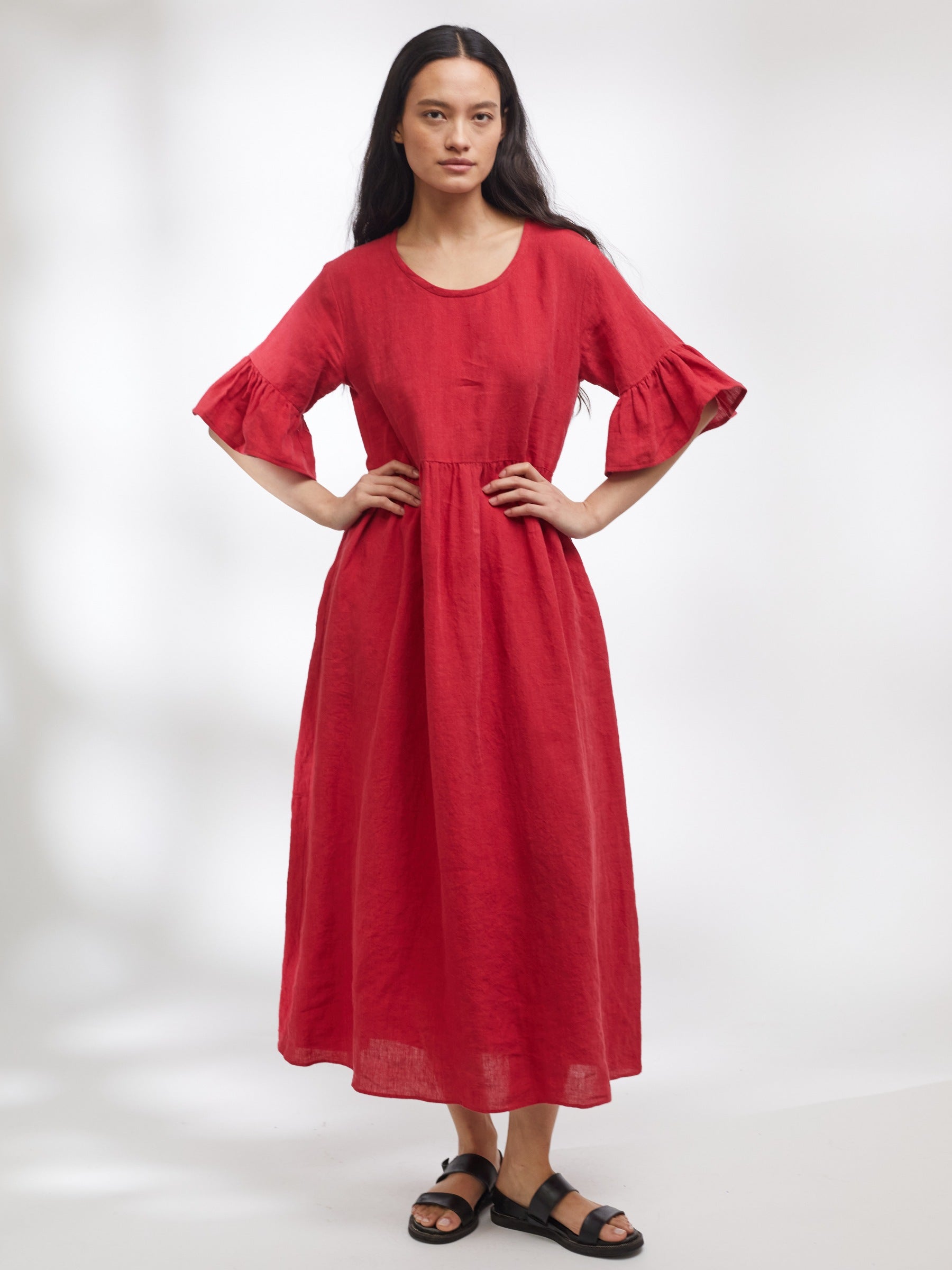 Richmond Dress in Rose Red Irish Linen