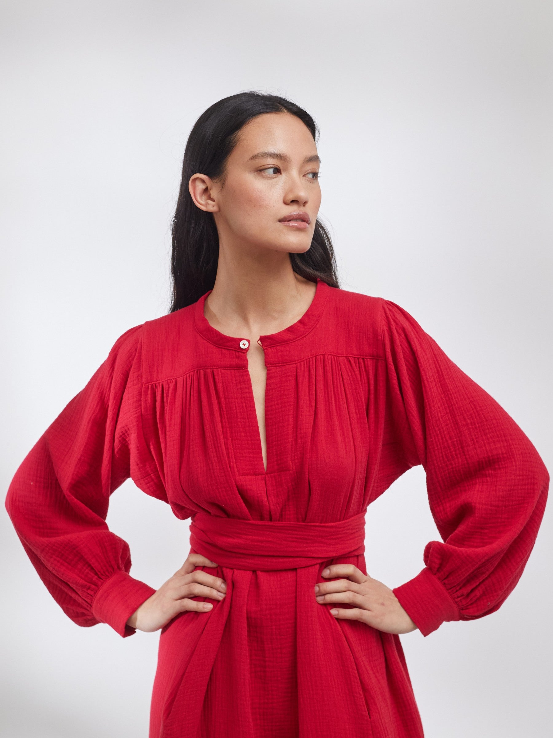 Midhurst Dress in Cherry Cotton Crinkle