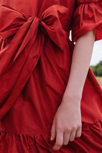 Red Silk Tiered Party Dress | Made in England | Justine Tabak