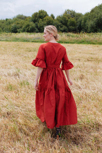 Red Silk Tiered Party Dress | Made in England | Justine Tabak