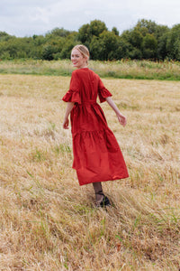 Red Silk Tiered Party Dress | Made in England | Justine Tabak