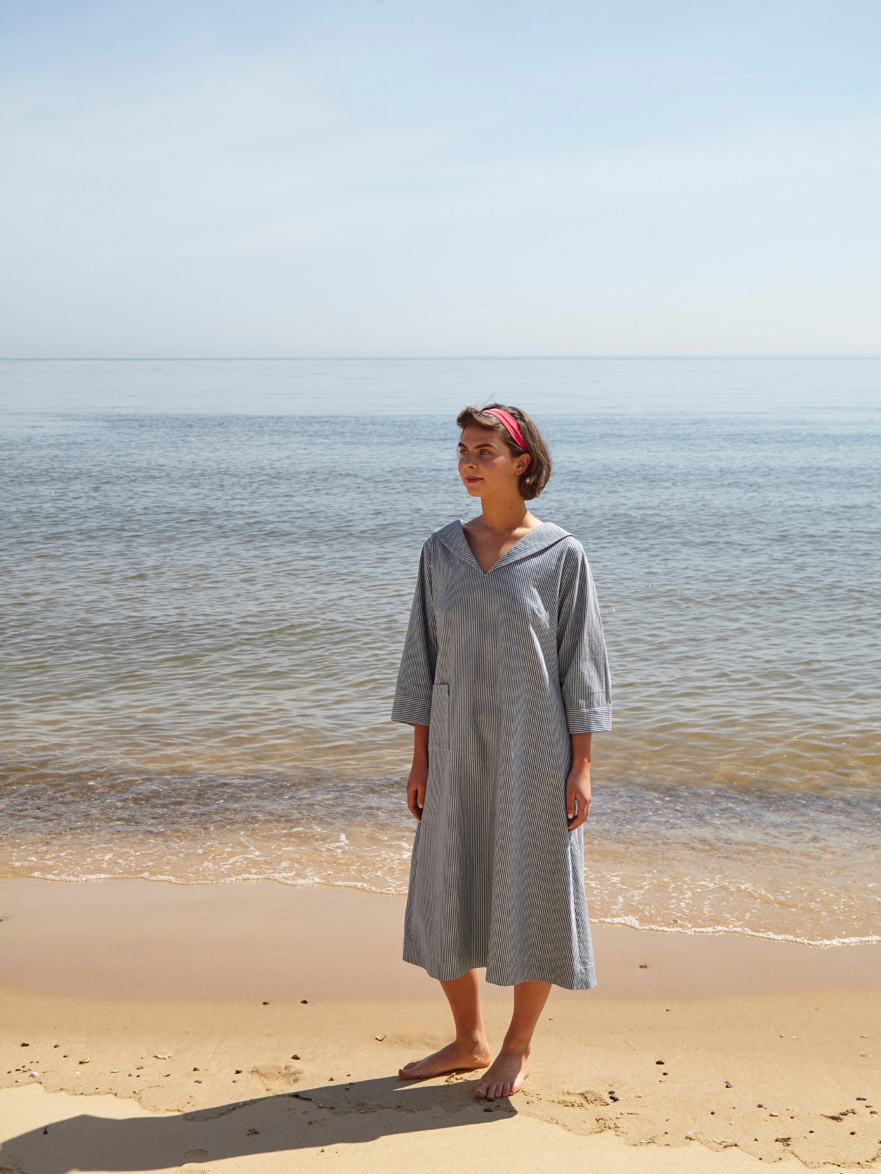 Sailor Dress in Washed Cotton Stripe Drill
