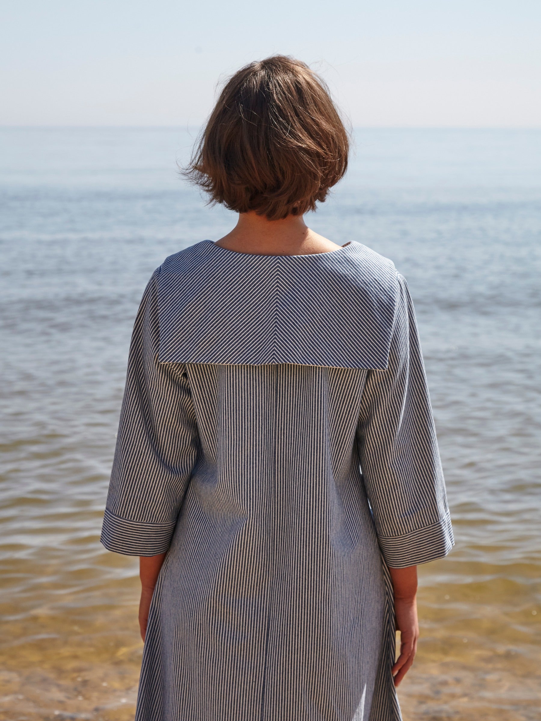 Sailor Dress in Washed Cotton Stripe Drill