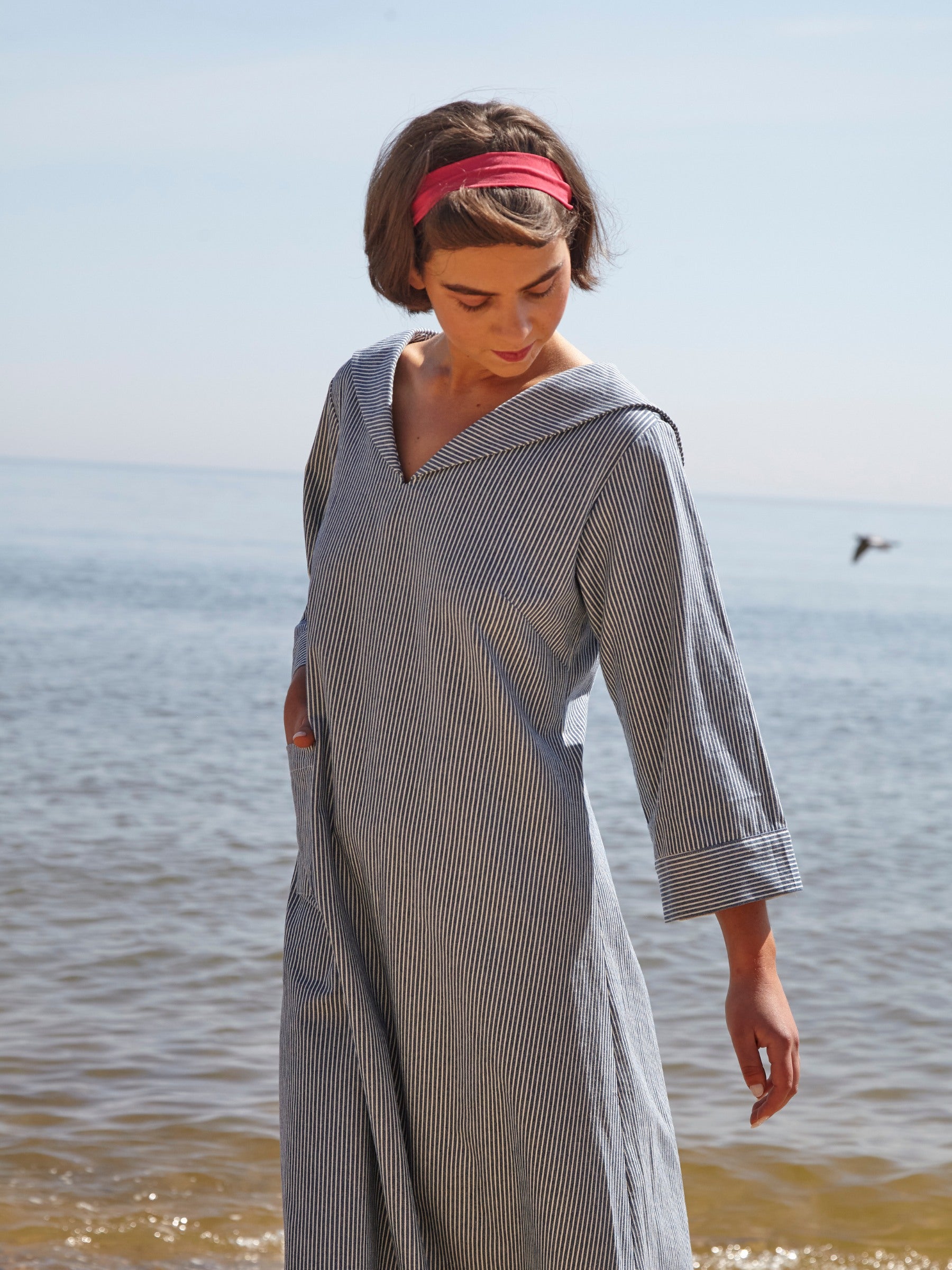 Sailor Dress in Blue and White Striped Cotton