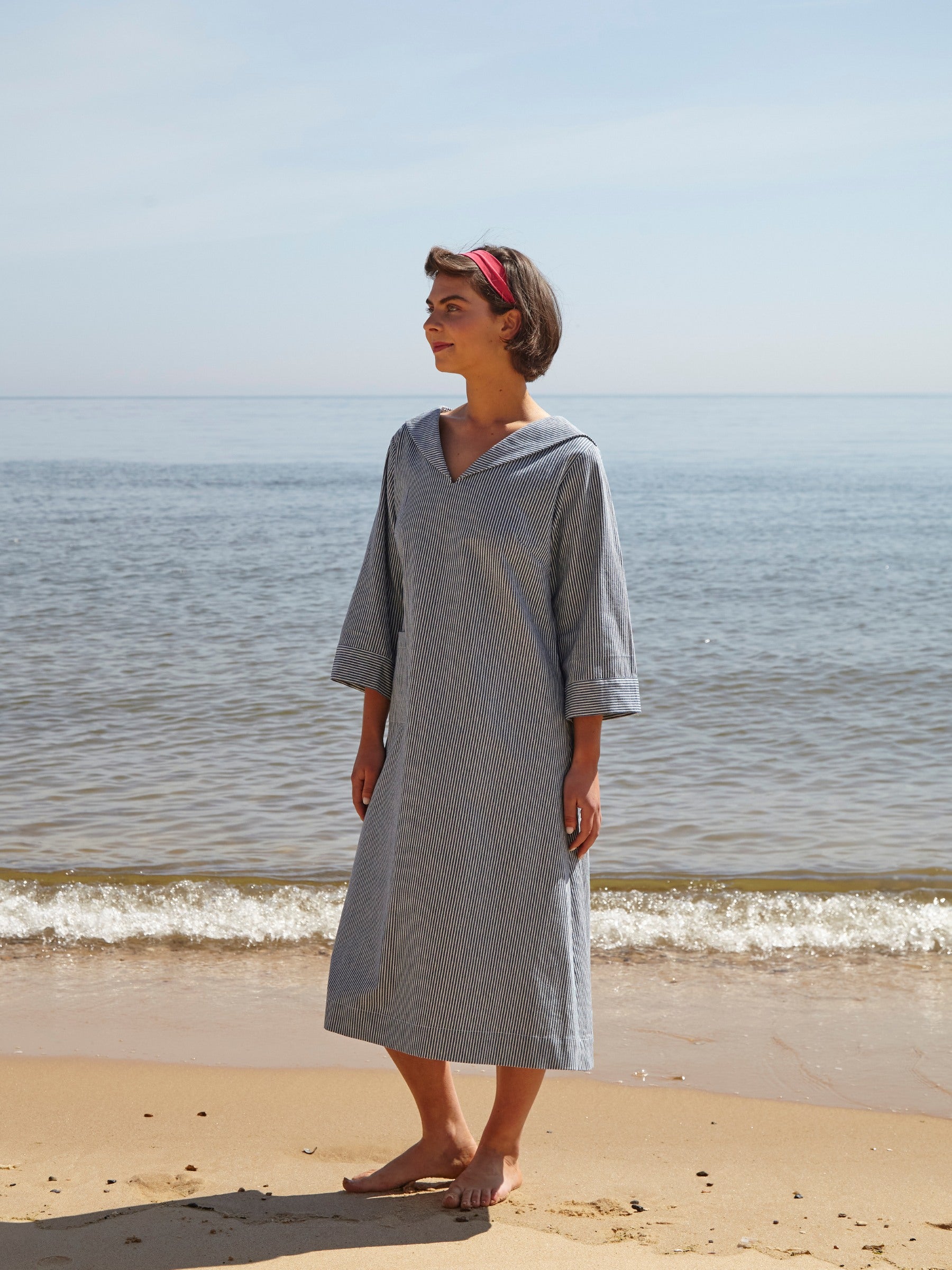 Sailor Dress in Washed Cotton Stripe Drill