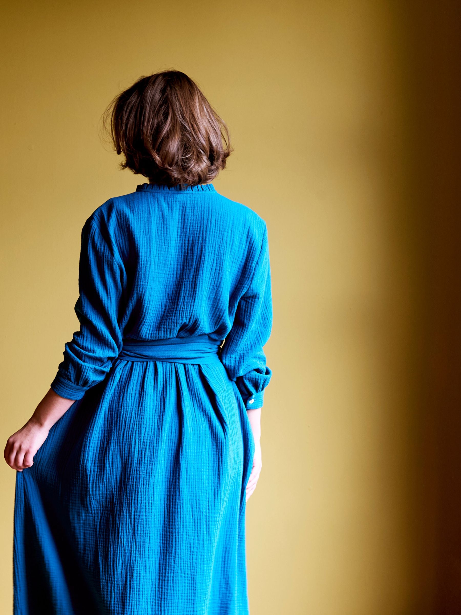 Shirt Dress in Teal Double Gauze Cotton | Made in England | Justine Tabak