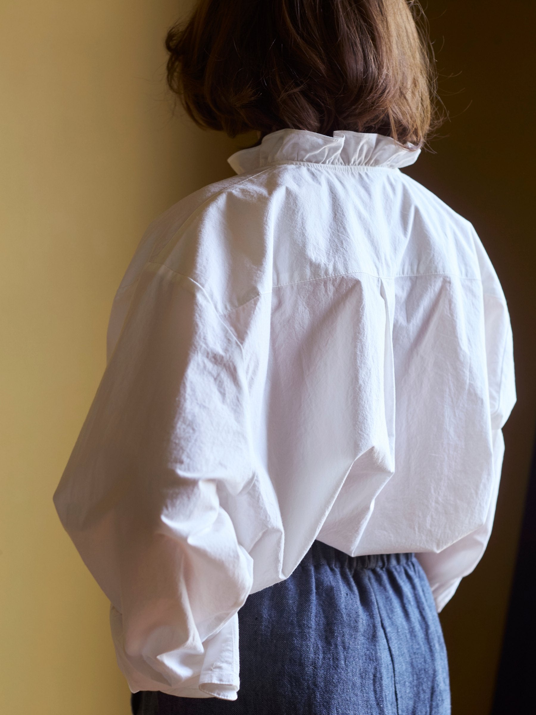 White Ruffle Shirt in Japanese Cotton |  Made in England | Justine Tabak 