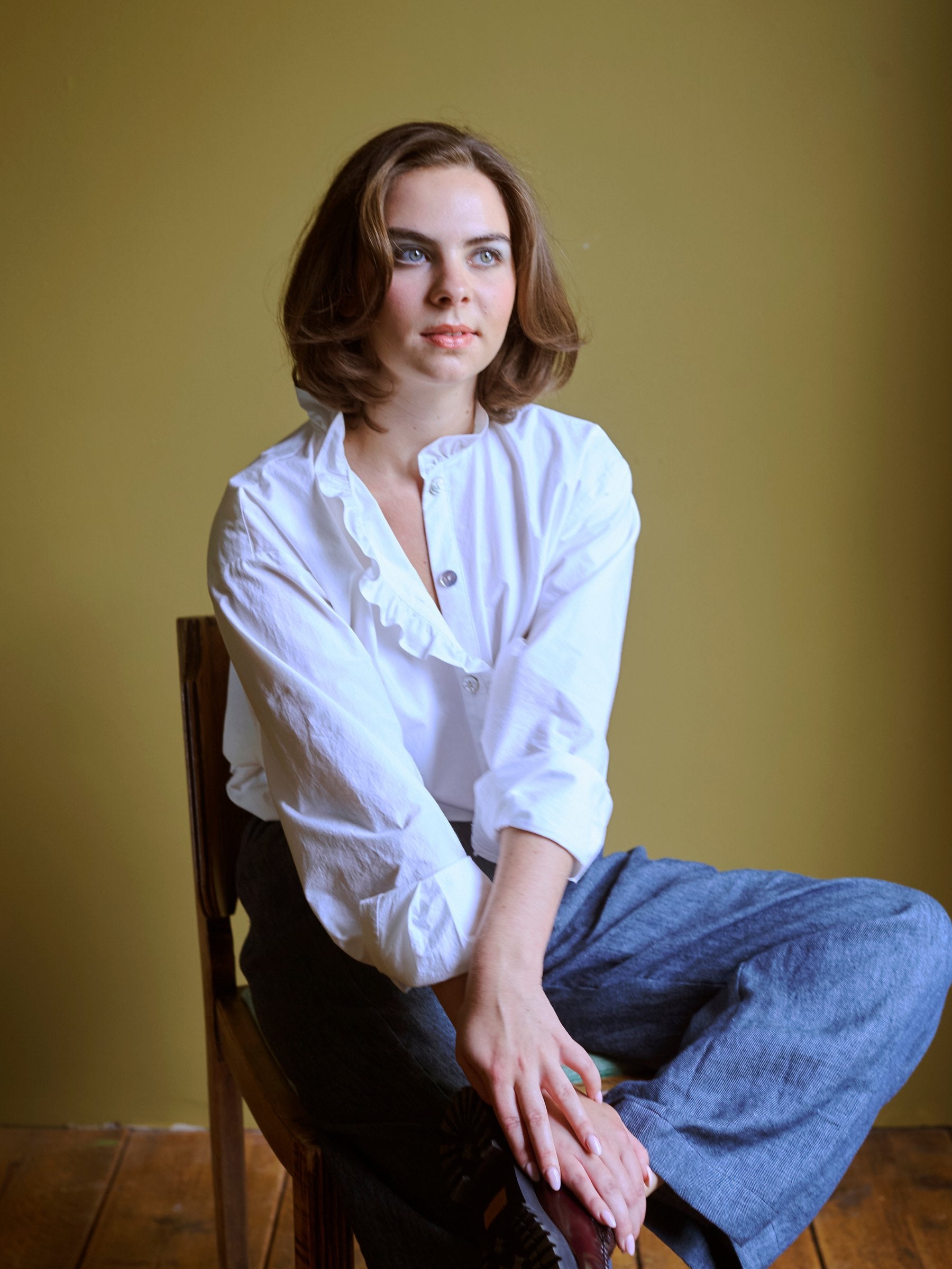 White Ruffle Shirt in Japanese Cotton |  Made in England | Justine Tabak 