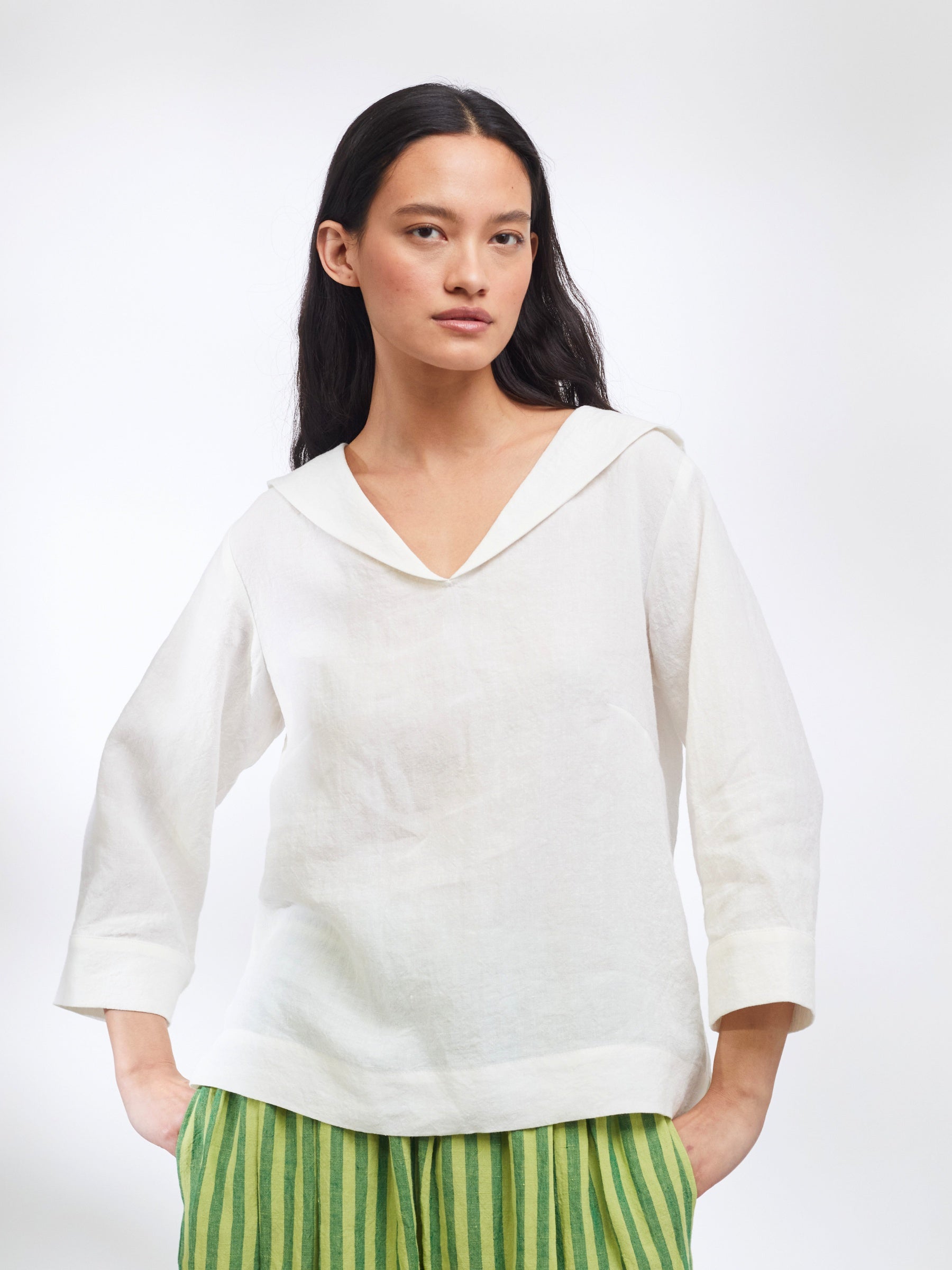 Sailor Top in White Linen | Made in England | Justine Tabak