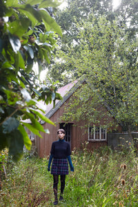 Highland Mini in Blue and Green Tartan Boucle