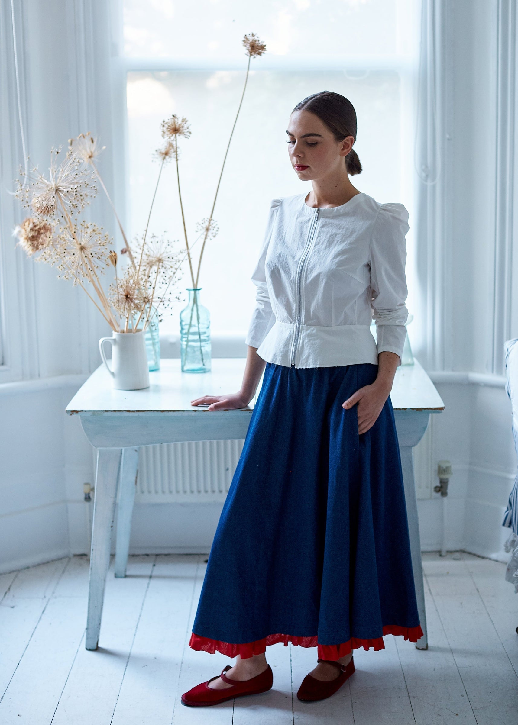 White Cotton Fitted Jacket with Zip | Made in England | Justine Tabak