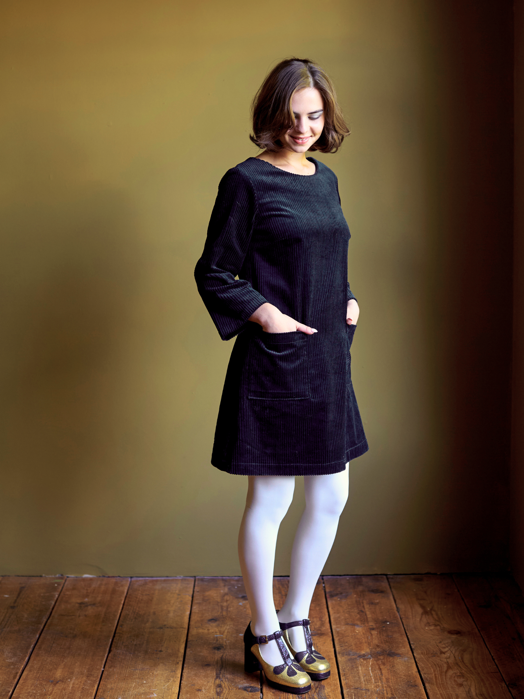 Salford Dress in Black Chunky Corduroy
