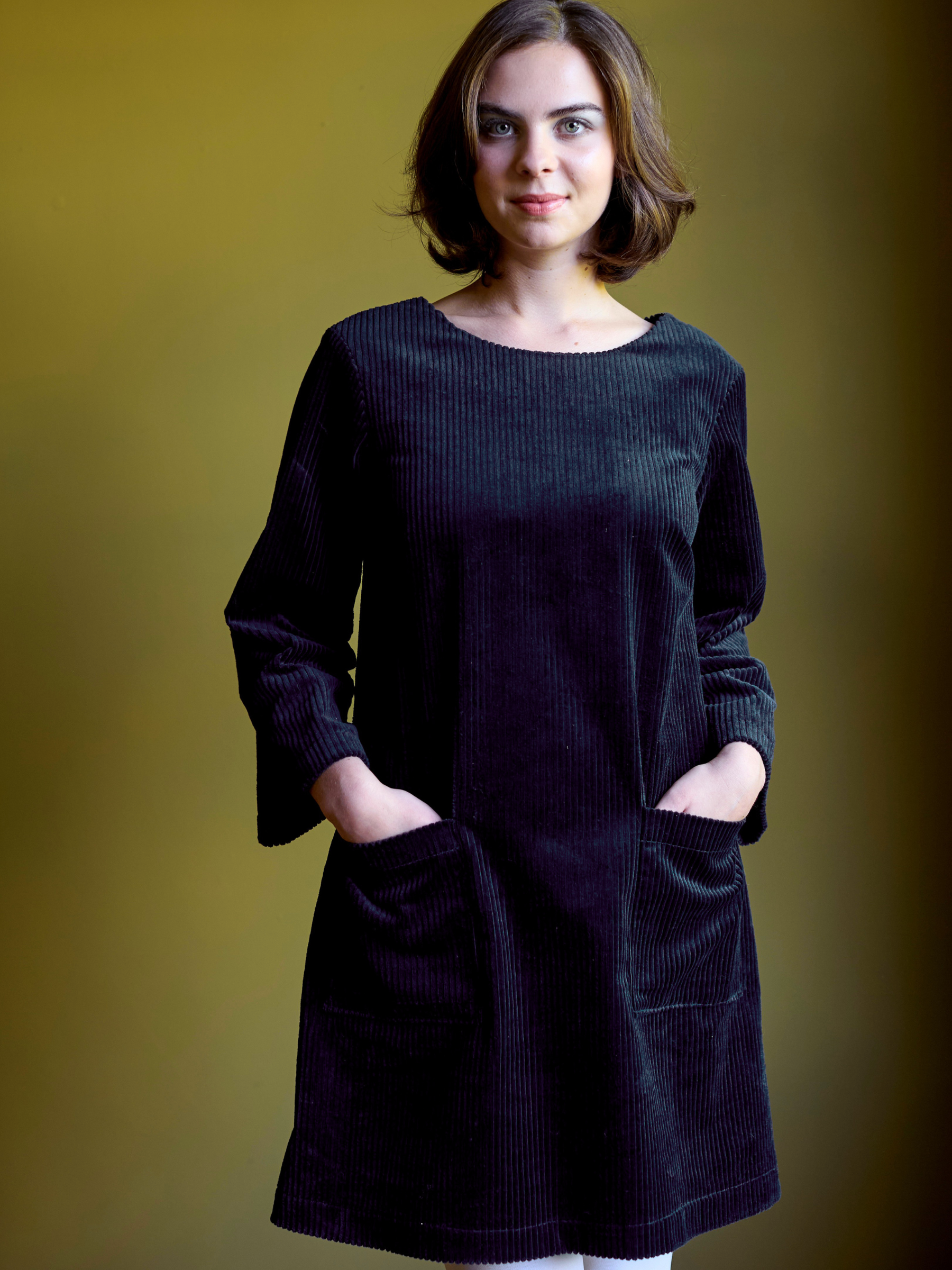 Salford Dress in Black Chunky Corduroy