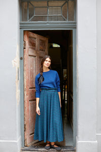 Blackwatch tartan ,brushed cotton, maxis skirt with pockets . Elasticated waist 